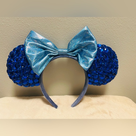 Disney Rhinestone Ears Blue Bow Handmade - Picture 3 of 4